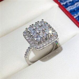 💥925 Silver Plated Luxury 5A Micro Pave Setting CZ Ring, MARR9395